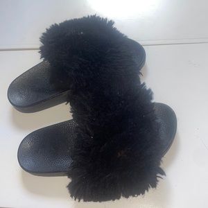 fluffy black slides
